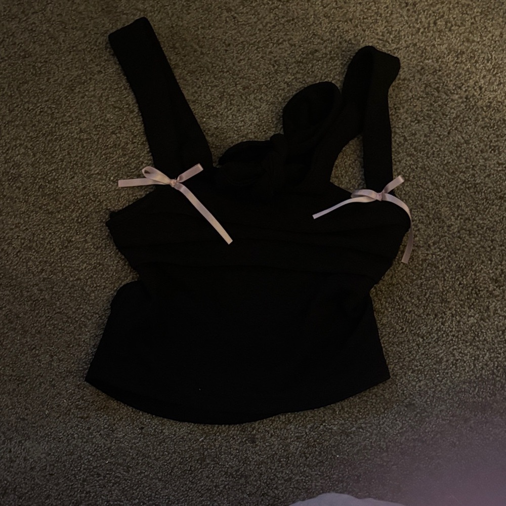 SHEIN Black Tank Top with Bow Details